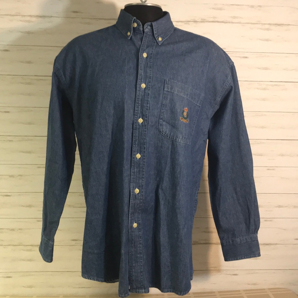 Chaps Men's Denim Blue Button-Down Shirt